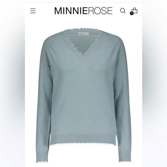 Minnie Rose Sweaters - Minnie Rose Cashmere Fray V Neck Sweater